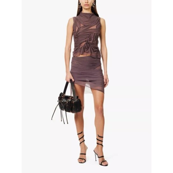 Di Petsa Wetlook Top Brown Sleeveless Semi Sheer - Picture 7 of 8